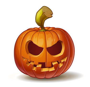 Cartoon vector illustration of a Jack-O-Lantern pumpkin curved in a smiling expression, isolated on white. Neatly organized and easy to edit EPS-10