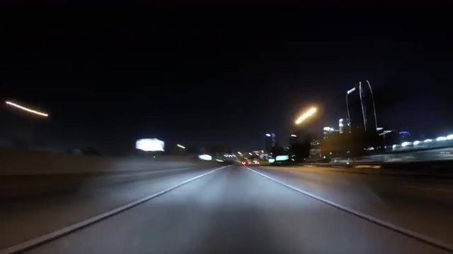 Downtown Los Angeles night driving time lapse on the 110 Harbor and Pasadena Freeways.  