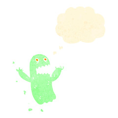 retro cartoon ghost with thought bubble