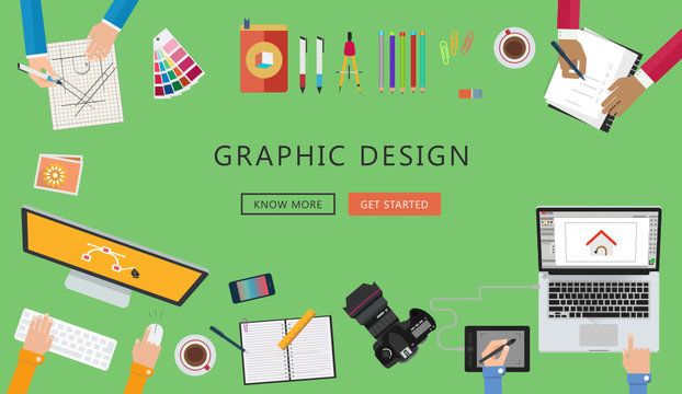 graphic designer items and tools - flat design illustration