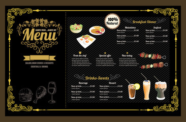 Restaurant Food Menu Vintage Design with Chalkboard Background v