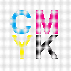 Letters with Cyan, Magenta, Yellow and Black on white background
