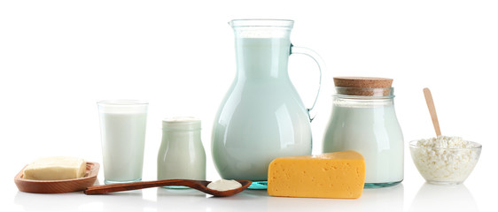 Dairy products isolated on white