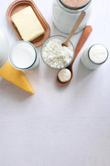 Dairy products on wooden table