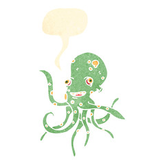 retro cartoon octopus with speech bubble