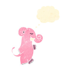 retro cartoon pink elephant with thought bubble