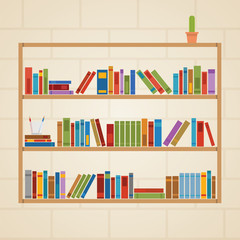 Book shelf hanging on the brick wall