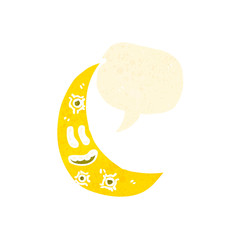 retro cartoon moon with speech bubble