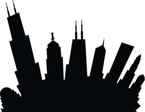 Cartoon skyline silhouette of the city of Chicago, USA.
