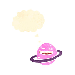 retro cartoon planet with thought bubble