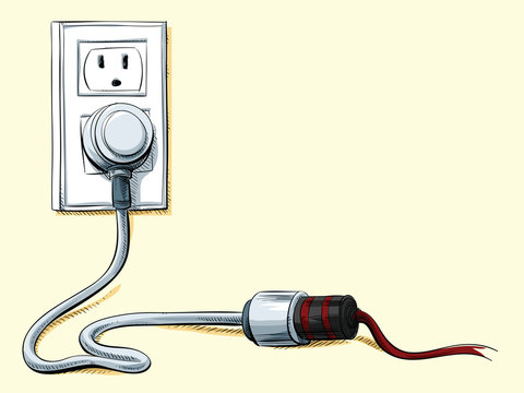 A cartoon power cord plugged into an extension.