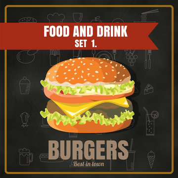 Restaurant Fast Foods menu on chalkboard vector format eps10