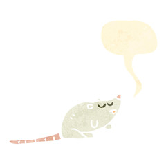 retro cartoon white mouse with speech bubble