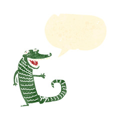 retro cartoon crocodile with speech bubble