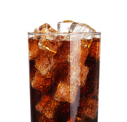 Cola soda drink glass with ice cubes Isolated on white backgroun
