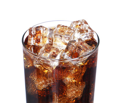 coca cola drink glass with ice cubes Isolated on white backgroun