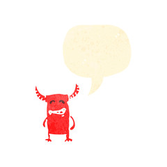 retro cartoon little devil with speech bubble
