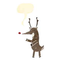retro cartoon reindeer with speech bubble