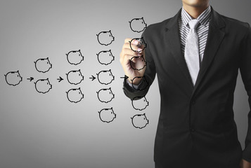 Businessman drawing piggy bank