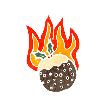 Cartoon Flaming Christmas Pudding