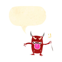 cartoon little devil with speech bubble