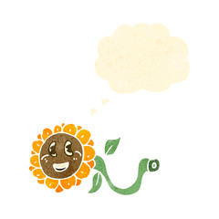 retro cartoon sunflower  with thought bubble