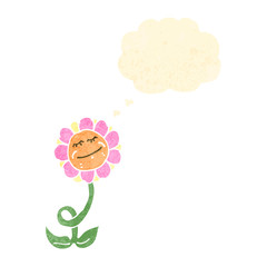 retro cartoon flower with thought bubble