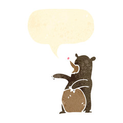 retro cartoon bear with speech bubble