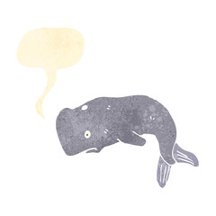 retro cartoon whale with speech bubble
