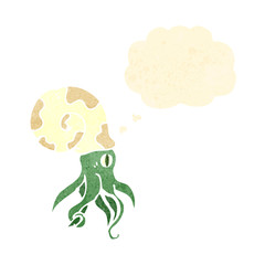 cartoon nautilus squid with thought bubble