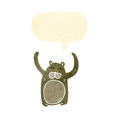 retro cartoon bear with speech bubble