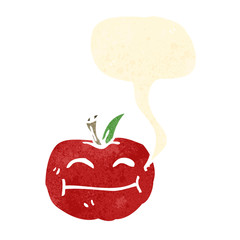 happy retro cartoon apple with speech bubble
