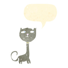 retro cartoon scruffy cat with speech bubble