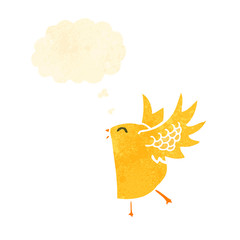 retro cartoon funny yellow bird with thought bubble