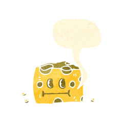 retro cartoon cheese with speech bubble