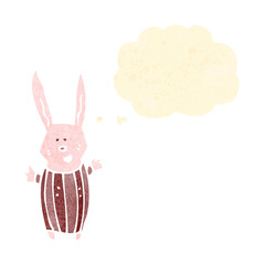 retro cartoon pink rabbit with thought bubble