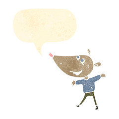 retro cartoon mouse with speech bubble