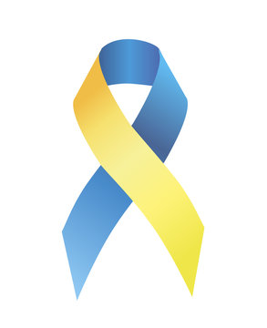 Blue and yellow ribbon symbol of people with Down syndrome