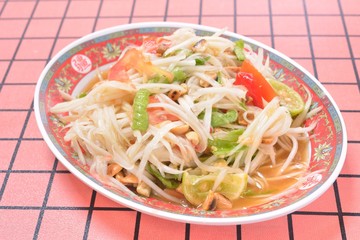 Thai papaya salad, traditional food of Thailand