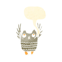 retro cartoon owl with speech bubble