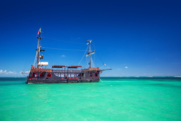 A replica of an old ship in the Caribbean sea near Punta Cana
