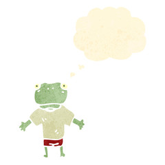 retro cartoon frog with speech bubble