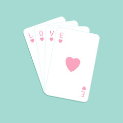 Poker playing card stack with heart sign Love background Flat design