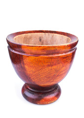 wooden mortar isolated on white background