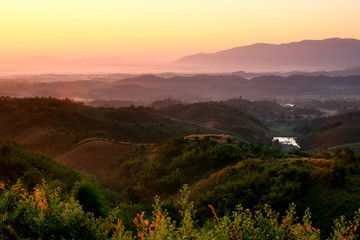 Nice sunrise in morning on Mae Sa Long mountain with twilight, Chiang Rai, Thailand
