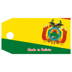 Fototapeta na wymiar Bolivia flag on price tag with word Made in Bolivia isolated on