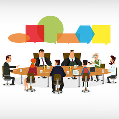 Business Meeting and Speech Bubbles. meeting business partners and discussion of business decisions. vector illustration.