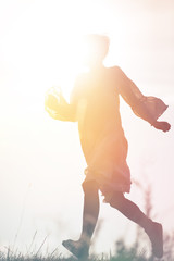 Woman Running to Freedom Through Countryside Field