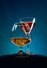 Two wineglass with the alcohol