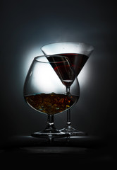 Two wineglass with the alcohol